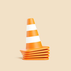 Stack of Tilted Orange Safety Cones on Beige Background