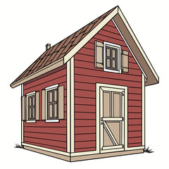 Small Red Wooden Cabin with Shutters house building
