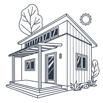 Small Modern House with Trees and Sun tiny house architecture