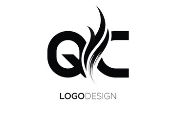 QC Creative Monogram Logo Design – Modern Abstract Letter Mark with Artistic Brush Stroke