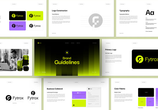 Digital Corporate Brand Guidelines Presentation Layout with Green Accents