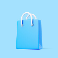Blue Shopping Bag with White Handles in 3D Perspective