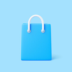 Blue Shopping Bag with White Handles on Blue Background