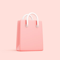 3D Pink Shopping Bag with White Handles on Soft Background