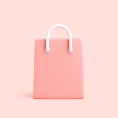 3D Pink Shopping Bag with White Handles on Pastel Background
