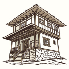 Two Story Traditional House with Porch and Stone Base