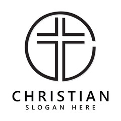 Christian church logo creative cross design vector