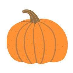 Orange pumpkin isolated on white background. Autumn harvest. Vector illustration, hand drawn, flat, doodle design. Thanksgiving, Halloween, sticker, seasonal pumpkin design. Autumn harvest