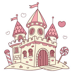 Whimsical Pink and Yellow Castle with Candy Elements