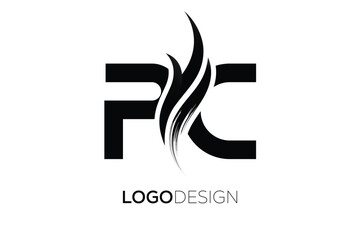 PC Creative Monogram Logo Design – Modern Abstract Letter Mark with Artistic Brush Stroke