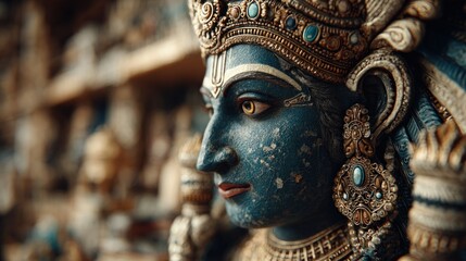 Fototapeta premium Sculpted Divinity: Capturing the Essence of Ancient Hindu Art and Spirituality