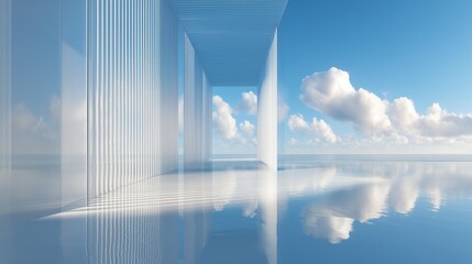 Fototapeta premium Abstract Glass Architecture Aesthetic Background: Sunlight Reflections on Water with Futuristic Framing for Modern Design 
