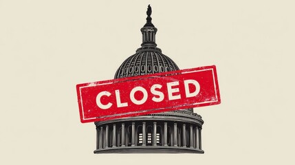 Obraz na płótnie Canvas U.S. Capitol closed stamp graphic symbolizing government shutdown and political crisis illustration