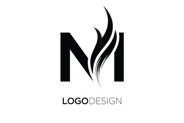 NI Creative Monogram Logo Design – Modern Abstract Letter Mark with Artistic Brush Stroke