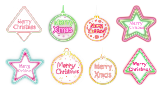 PNG Colorful neon Christmas decorations, element set on transparent background - Powered by Adobe