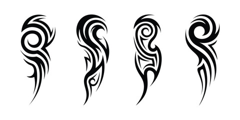 Collection of neo tribal shapes, sigilism tattoo elements. Gothic neo tribal tattoo. Gothic patterns in a modern design. Hand drawn vector design isolated on white background