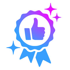Approval check icon recommendation or endorsement for employee or product concept, hand giving thumb up, honor badge, high quality approval, public support, positive satisfaction evaluation
