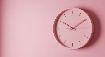 Elegant pastel pink clock ticks gently, inspiring calm and focus in a modern office or home workspace, promoting productivity and timeless style