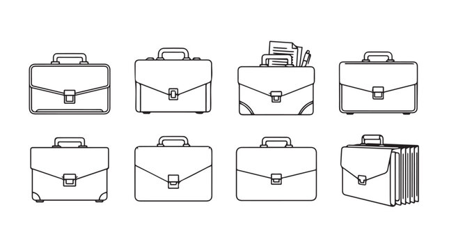 Collection of hand-drawn briefcases for business and professional use various styles vector