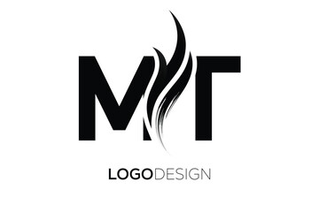 MT Creative Monogram Logo Design – Modern Abstract Letter Mark with Artistic Brush Stroke