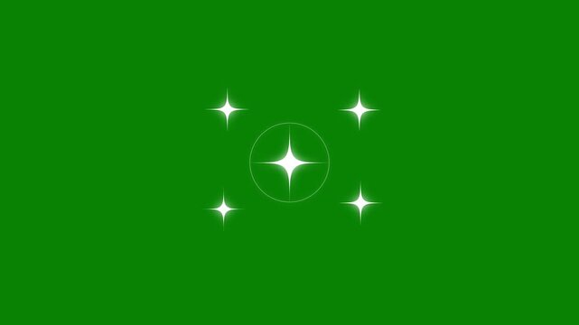 Twinkling sparkle star doodle animation with shiny white cartoon particles, circle blast,line, retro vector stars glowing on a green background, festive night sky shine effect motion graphics.