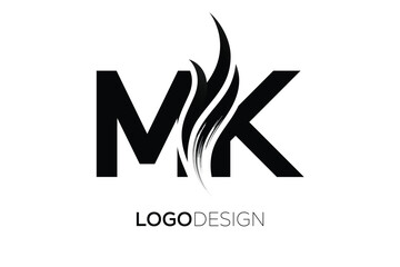 MK Creative Monogram Logo Design &ndash; Modern Abstract Letter Mark with Artistic Brush Stroke