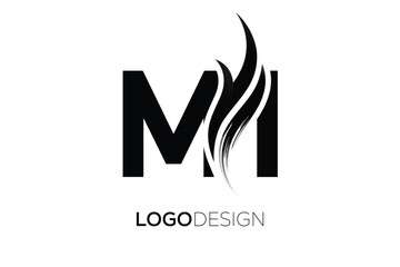 MI Creative Monogram Logo Design &ndash; Modern Abstract Letter Mark with Artistic Brush Stroke