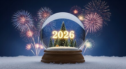Anticipating the New Year 2026 Snow Globe with Festive Fireworks