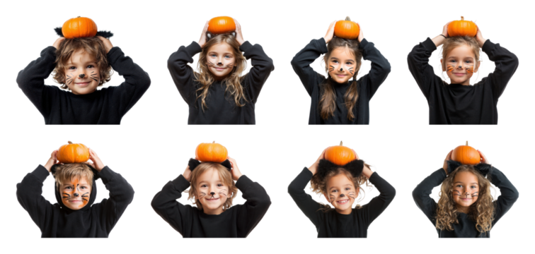 PNG Children celebrate Halloween joyfully, element set on transparent background