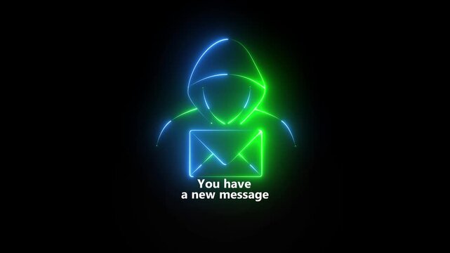 Glowing neon Phishing Email Scam Fraud Vector with Spam Internet Scammer Online Cyber Security.