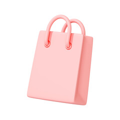 3D render of a pink shopping bag with rounded handles, isolated on white. Perfect for retail, sale, branding, or fashion design concepts
