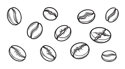 Hand drawn coffee beans scattered pattern artistic sketch isolated food ingredient breakfast beverage vector