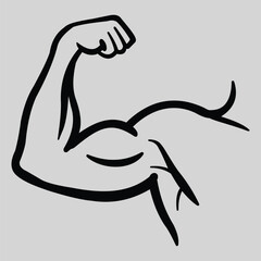 Creative design vector art of a stylized black and white illustration of a flexed arm showing bulging biceps and triceps, symbolizing strength and fitness