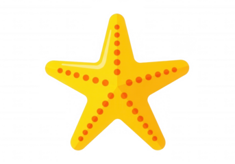 Yellow starfish with orange dots isolated on a transparent background