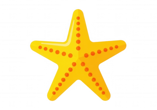 Yellow starfish with orange dots isolated on a transparent background