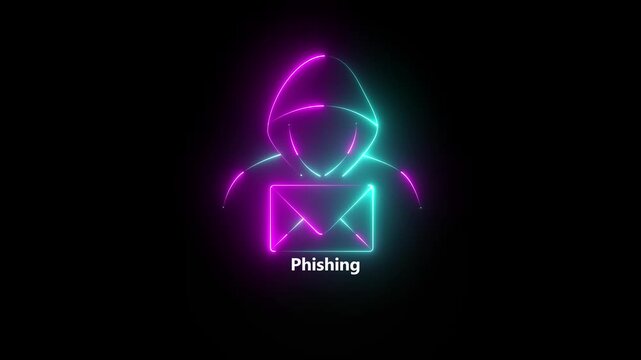 Glowing neon Phishing Email Scam Fraud Vector with Spam Internet Scammer Online Cyber Security.4k video