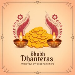Golden Lamp Dhanteras Greeting Background