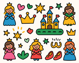 Cute princess castle vector illustration for kids fairytale design and magical kingdom themed graphics set