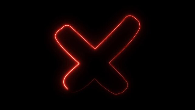 Glowing neon Cross Mark Animation black Screen Background 4K Video. Cross Sign Animation incircle Motion Graphics 