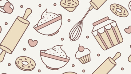 A seamless baking-themed pattern illustration. Modern abstract design for paper, covers, fabric, interior decor, and other applications.