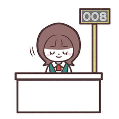 窓口でお辞儀する女性のイラスト