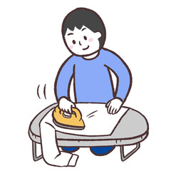 アイロンをかける男性のイラスト