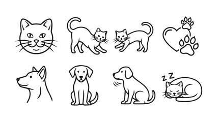 Charming hand drawn sketch collection of playful cats and dogs adorable pet illustrations vector