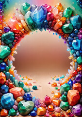 Vibrant Circular Frame of Rough Crystals and Gemstones with Dark Center