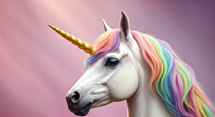 Classic White Unicorn with a rainbow mane and golden horn