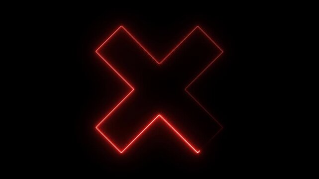Glowing neon red cross mark icon with vibrant light effects, symbolizing error, cancel, wrong, or close actions. Futuristic digital interface style with soft glow 
