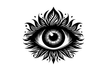 Stylized eye with radiating floral elements and dots iris pupil