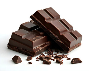 Chocolate pieces isolated white background. A mockup for package design