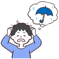 湿気で髪型が決まらない男性のイラスト