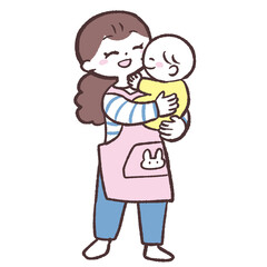 赤ちゃんを抱っこする保育士のイラスト